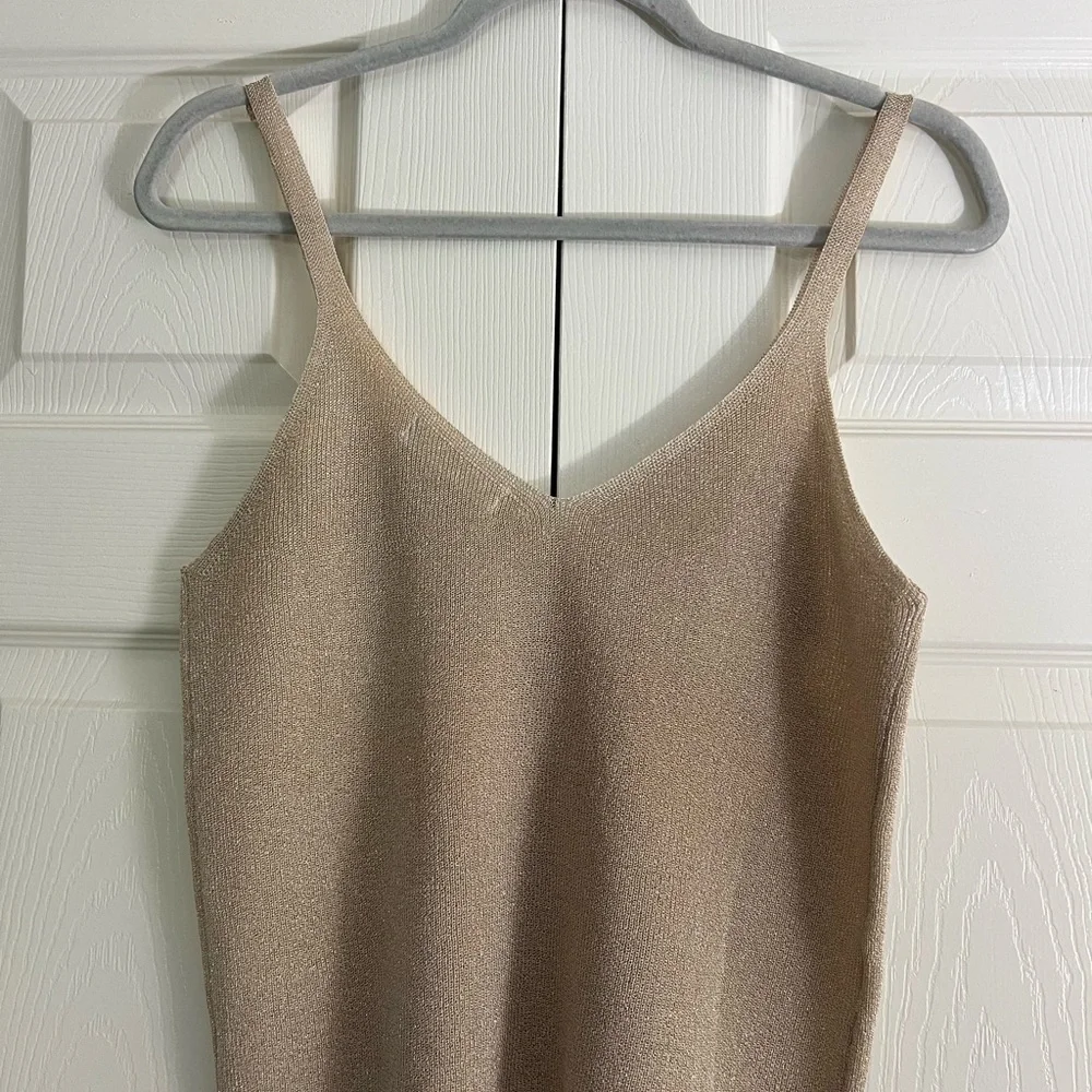 Elegant Shimmery Tan Knit Women's Top - Picture 3 of 5